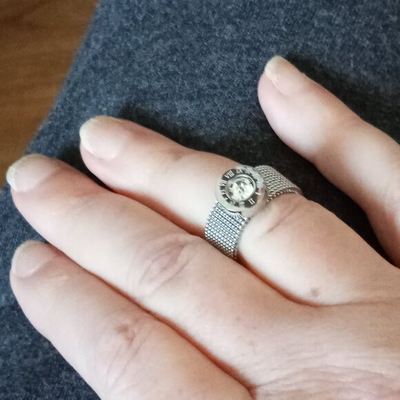 Nevaeh Silver mesh strap roman numeral stone stainless steel ring sz 8 NEW - Picture 5 of 7